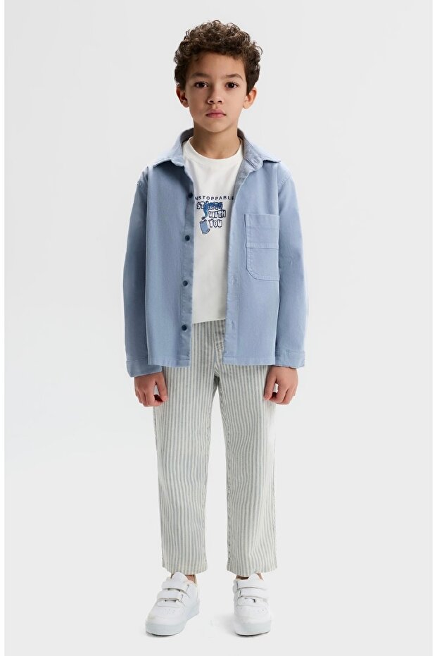 Limi̇ Boy Soft Texture Flexible Shirt Jacket Pants T-Shirt 3 Piece Set