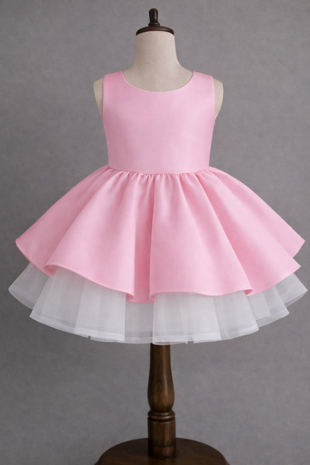 Special Design Pink Color Sleeveless Bow and Tulle Detailed Girl's Evening Dress
