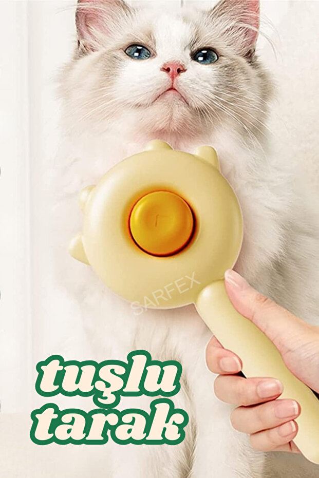 Cat Dog Hair Collection and Combing Brush with Automatic Cleaning Button, Ear-Shaped Brush