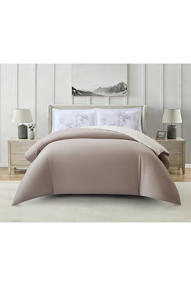 Solid 4Pc Duvet Cover Set, Queen Size 200×230cm, Brushed Microfiber, Printed Shams,(Without Filler)