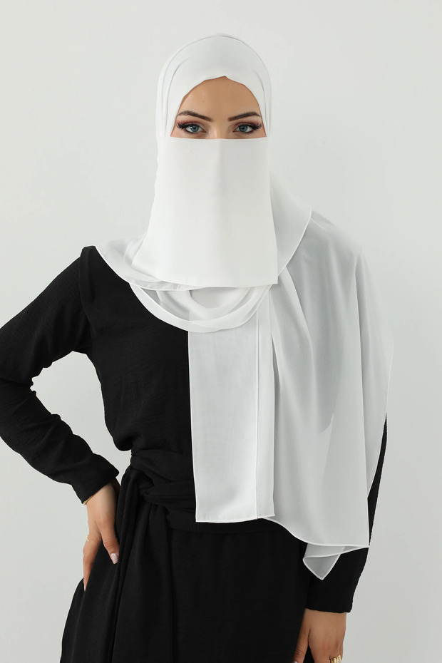 طقم طرحة ولثام ربط- أبيض