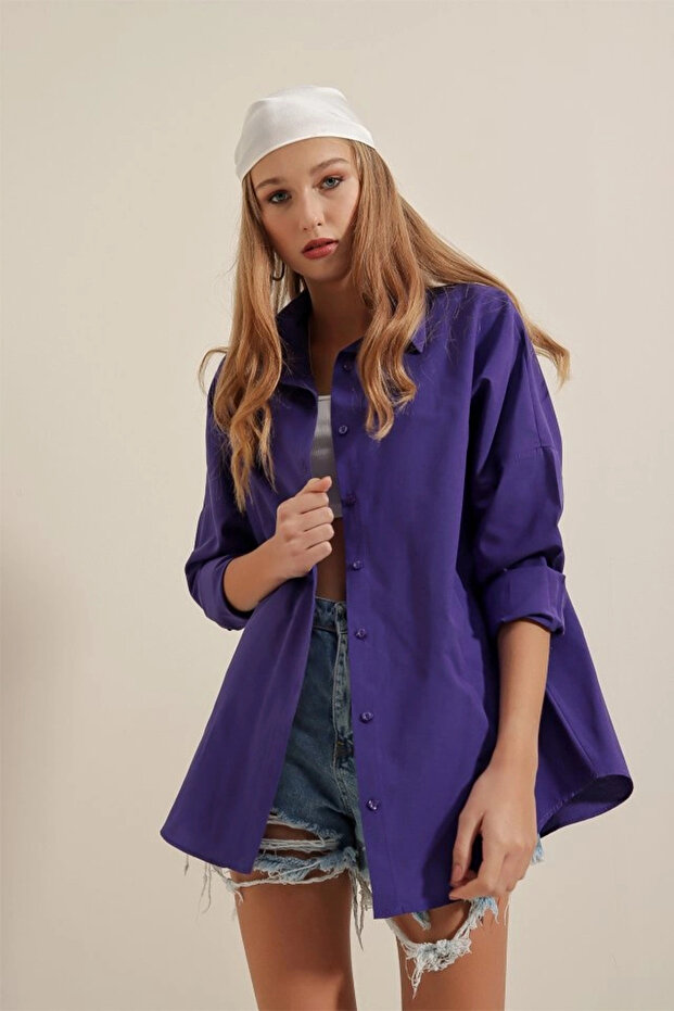 3900 Oversize Long Basic Shirt - Purple - 2