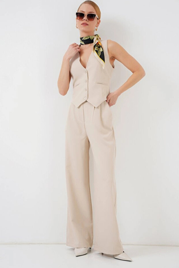 6709 طقم بنطلون وسترة مكون من قطعتين - كريمي - 3