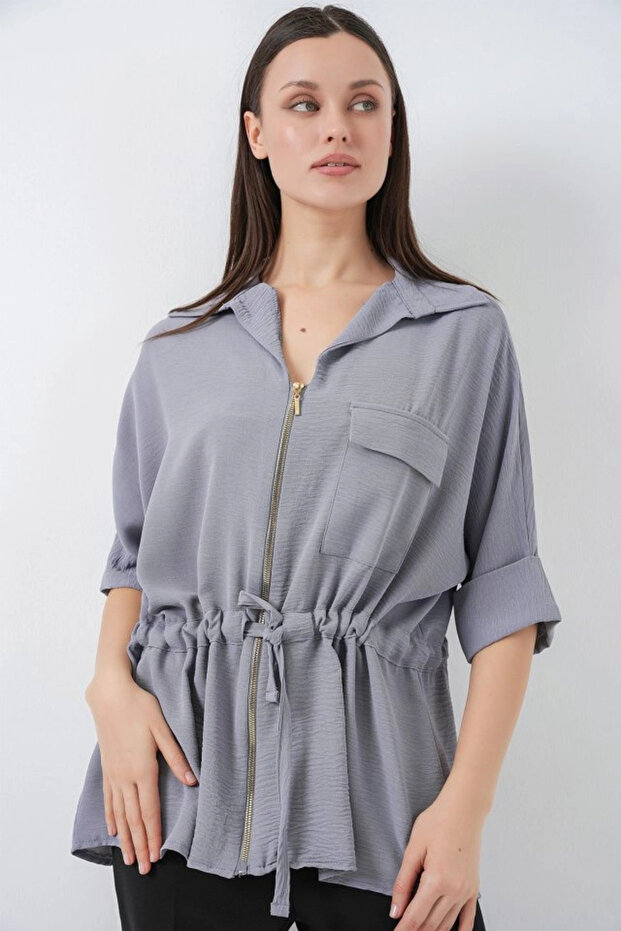 قميص بسحّاب 0721 - رمادي - 4