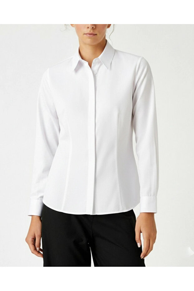 قميص بأزرار مخفية - أبيض - 1