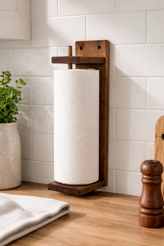 Wall Mounted Rustic Kitchen Wooden Towel Rack