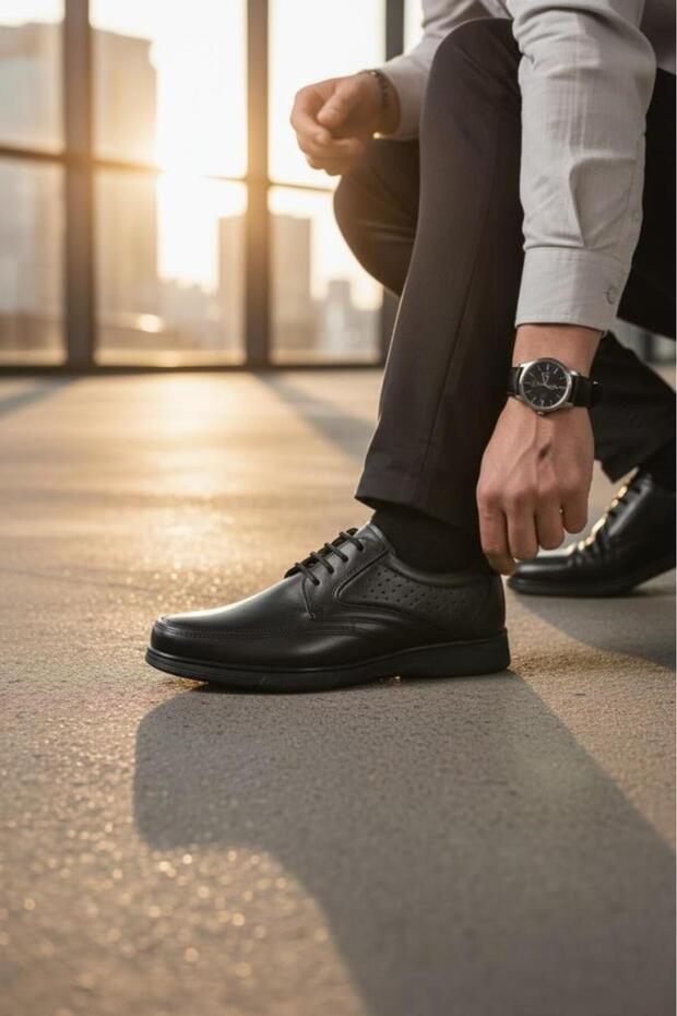 Men's Leather Black Anatomical Daily Comfort Shoes M961
