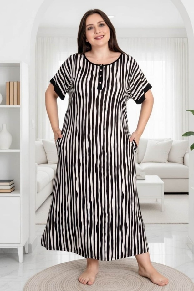 Women's Plus Size Ripped Buttoned Pocketed Long Dress Nightgown
