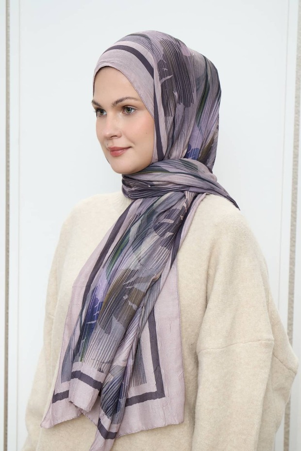 شال من الخيزران بنمط زهور خطية - 2