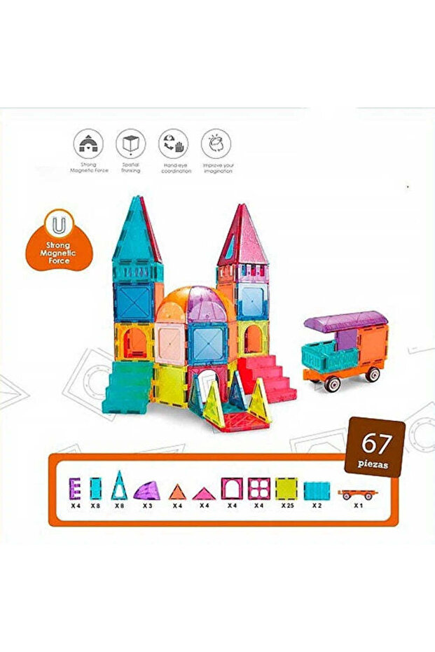 Magnetic Tiles Building Blocks with 67 Pcs Accessories