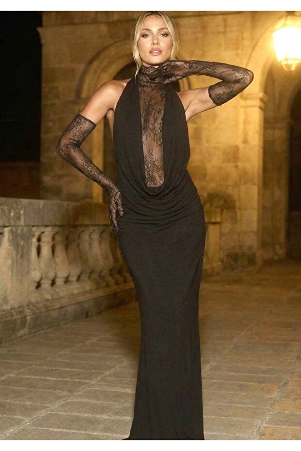 DANTEL GARNİLİ ELDİVENLİ ELBİSE - 8