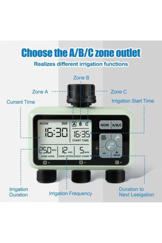 مؤقت الرشاشات، مؤقت خرطوم بثلاثة منافذ، مؤقت مياه قابل للبرمجة - من نقطة واحدة إلى ثلاث نقاط - 3