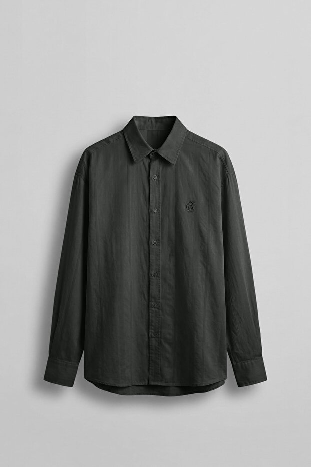 Men's Relaxed Fit Long Sleeve Textured Shirt Anthracite