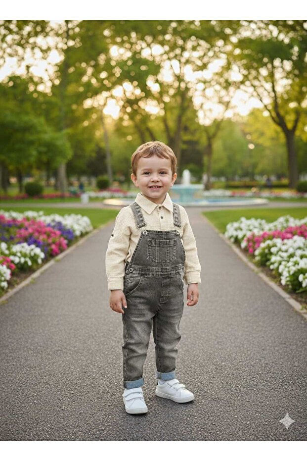 Boy's Denim Salopet Overalls Shirt Set