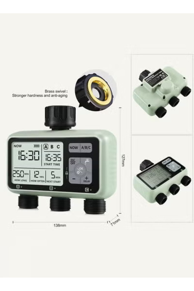 مؤقت الرشاشات، مؤقت خرطوم بثلاثة منافذ، مؤقت مياه قابل للبرمجة - من نقطة واحدة إلى ثلاث نقاط - 8