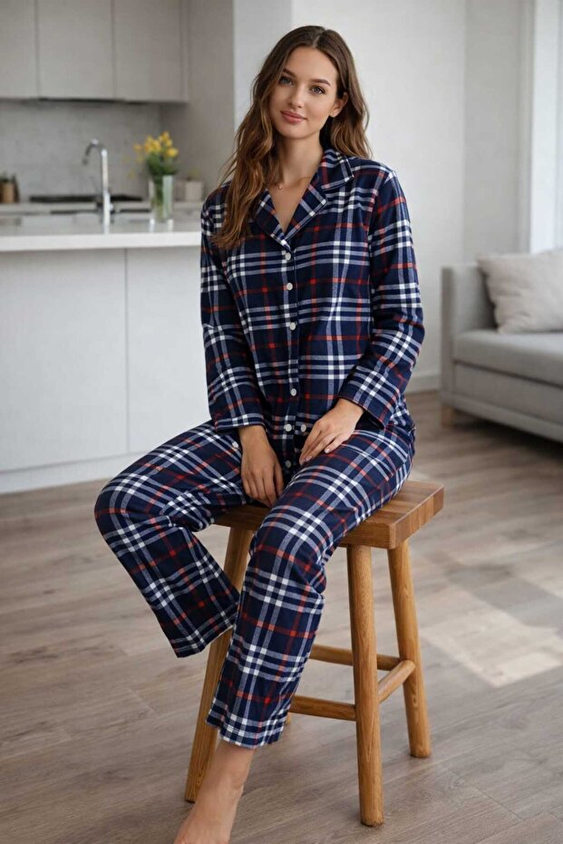 Women's Pajama Set with Buttons on the Hem, Lycra Viscose Fabric