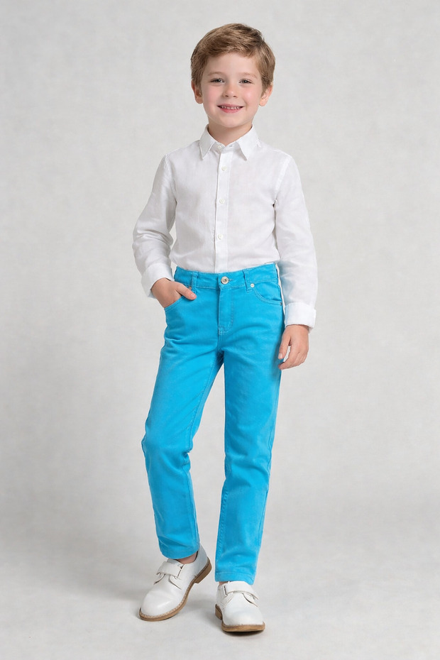Boys' White Long Sleeve Shirt Turquoise Pants April 23 Show Outfits