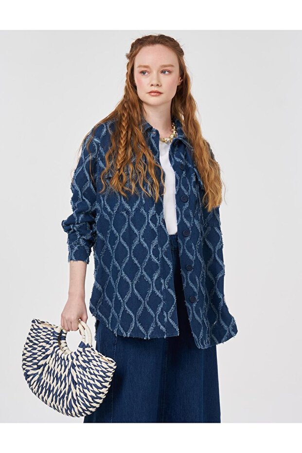 Tifsitmeli Shirt Collar Tunic Navy Blue 11001