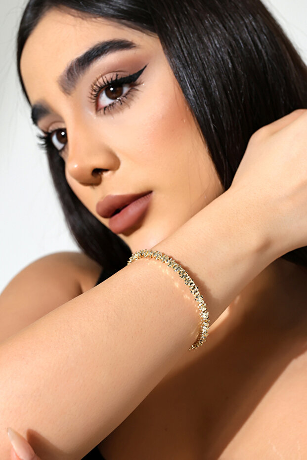 Gold Color Ajda Model Serrated Design Modern Clamp Bracelet Lrn029