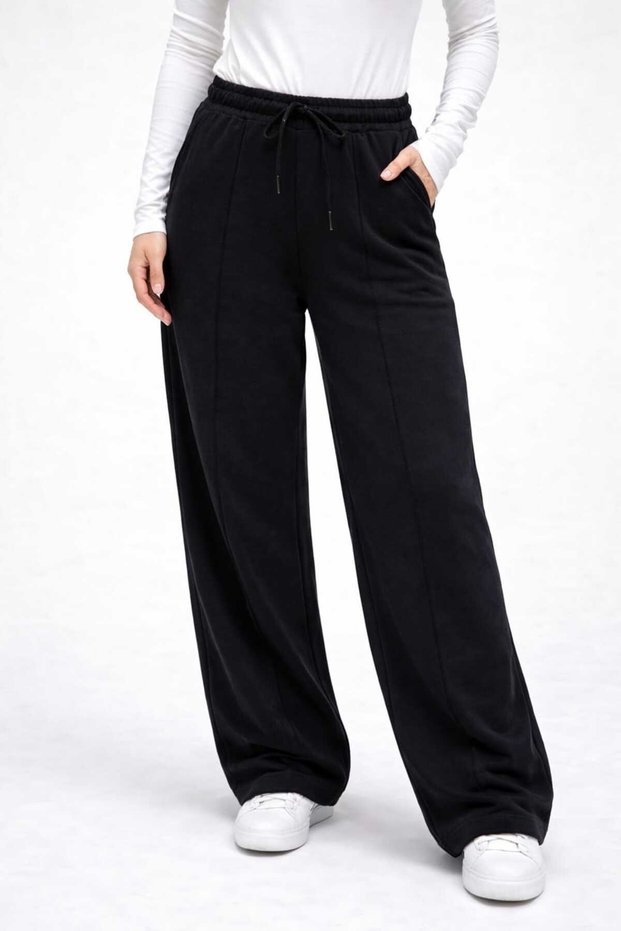 Women's Black Baggy Sweatpants Wide Leg High Waist Elastic Drawstring Oversize Casual Daily Wear