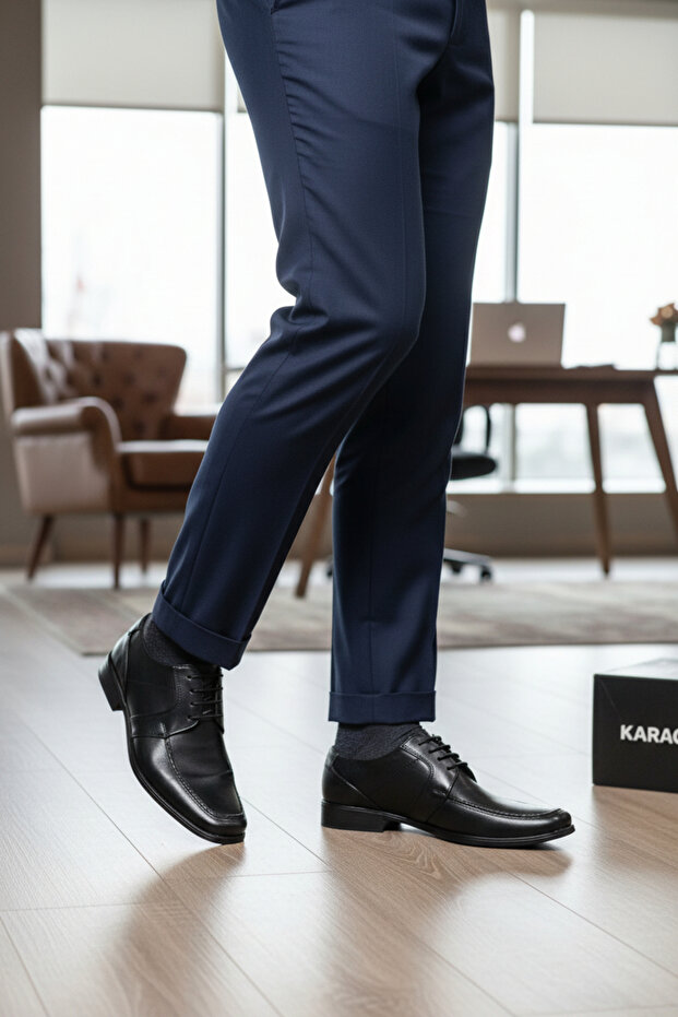 Genuine Leather Black Laced Classic Men's Shoes