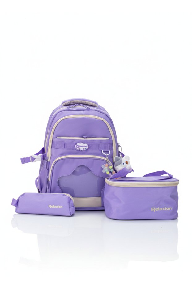 Relaxion 3-Piece Set with Accessories for Children's Primary School Bag, Backpack with Pen Holder and Lunch Bag 1920