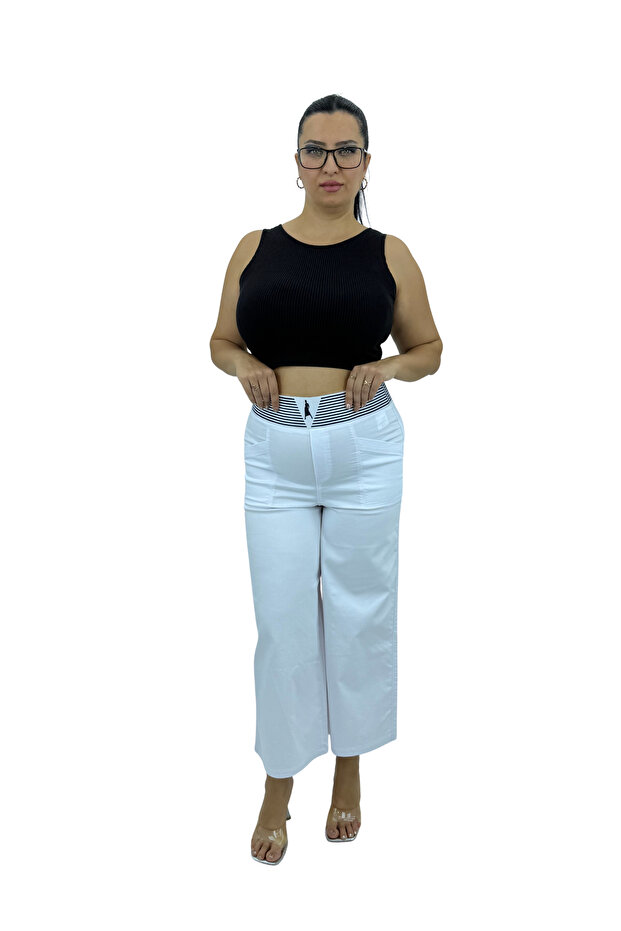 Plus Size Women's Elastic High Waist Wide Leg Pants with Front Pockets