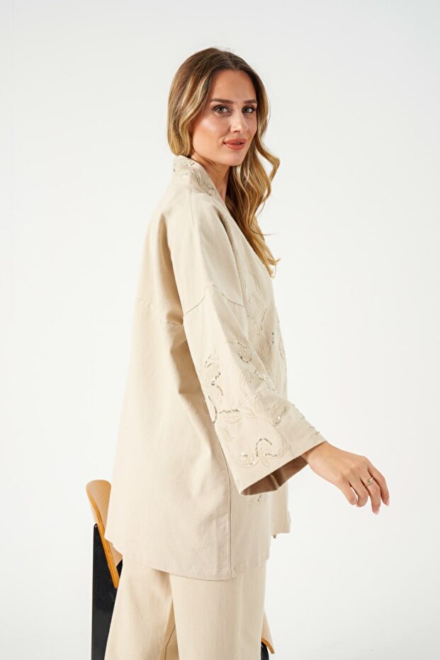 Taş İşlemeli Kimono Ceket - 2