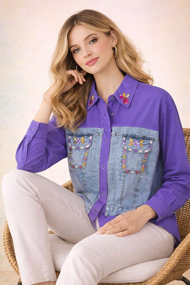 DENIM MIX TAŞLI GÖMLEK - 2