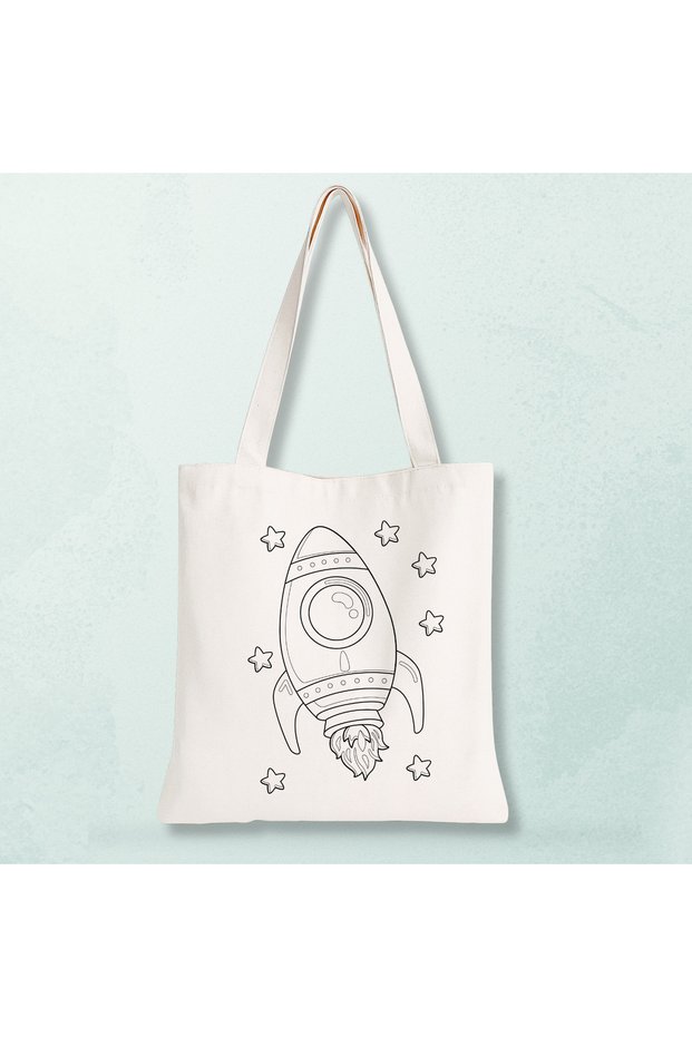 Children's Painting Bag - Paintable Raw Fabric Activity Set with Rocket and Star Patterns - Educational Gift