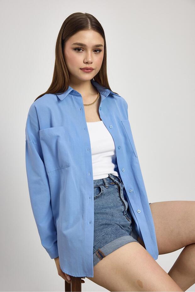Çift Cepli Oversize Gömlek - 3