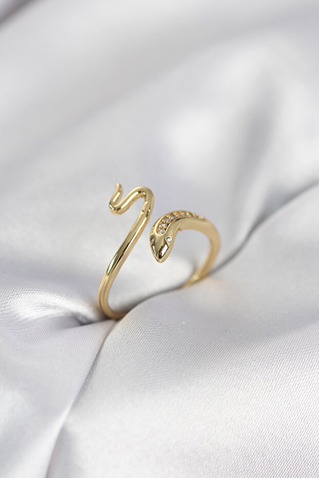 Gold Color Snake Model Zircon Stone Women's Ring