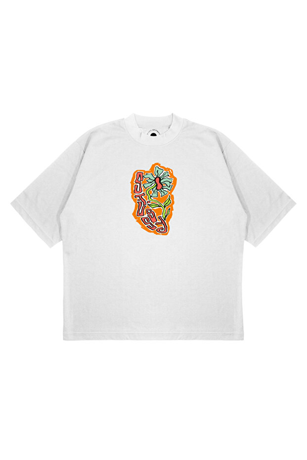 Unisex Oversize Stussy Papatya Logo Printed Boxy Fit Thick Fabric (240Gsm) T-Shirt