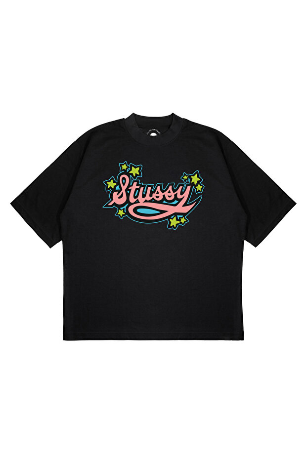 Unisex Oversize Stussy Star Logo Printed Boxy Fit Thick Fabric (240Gsm) T-Shirt