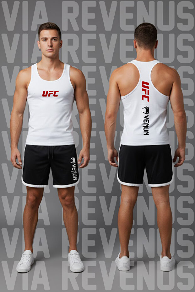 Ufc Printed Men's Stringer Athlete Tank Top and Custom Jersey Fabric Retro Varsity Shorts Set