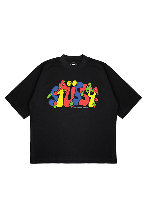 Unisex Oversize Stussy Mantar Printed Boxy Fit Thick Fabric (240Gsm) T-Shirt