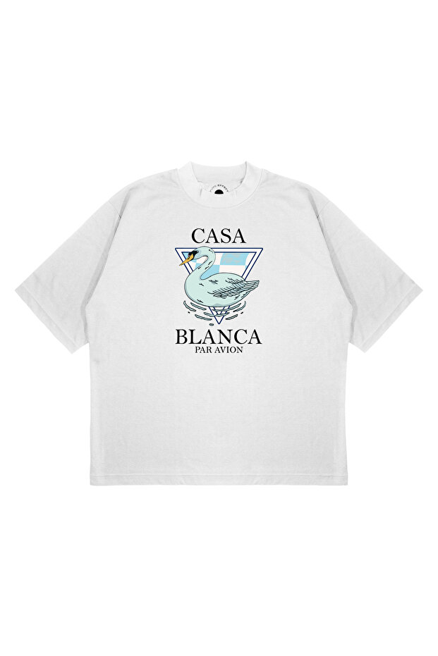 Unisex Oversize Casablanca Swan Printed Boxy Fit Thick Fabric (240Gsm) T-Shirt