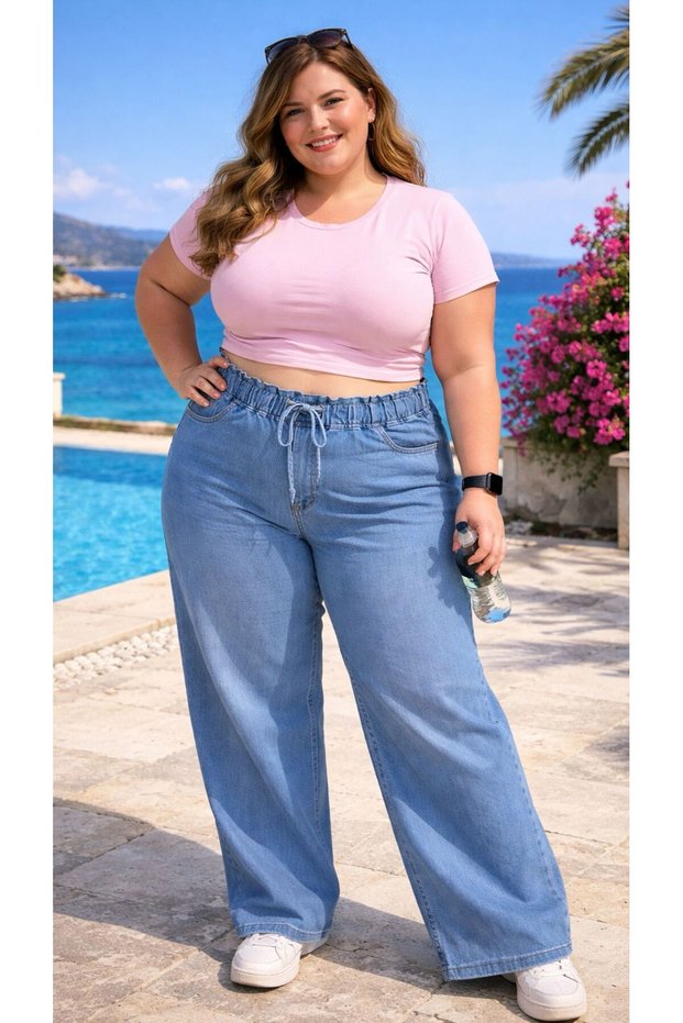 Cool Fit High Waist Elastic Wide Leg Stretchy Lycra Jeans