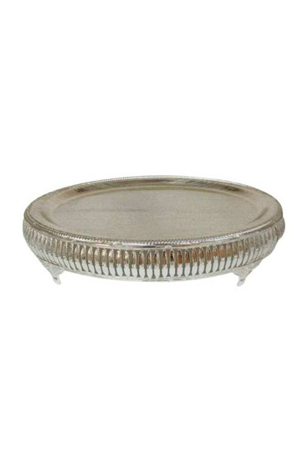 Round silver iron tray, 38x27 cm