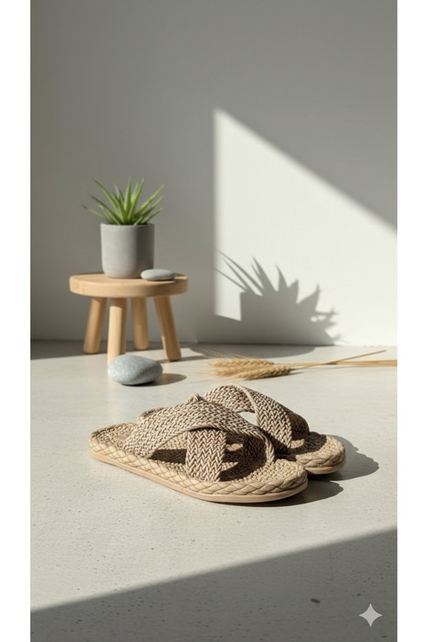 Women's Straw Sole Cross-Strapped Daily Comfortable Summer Stylish Knitted Slippers