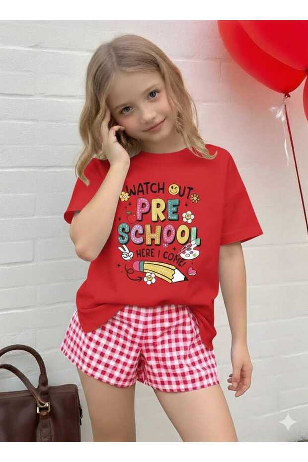 School Printed Red Children's T-Shirt