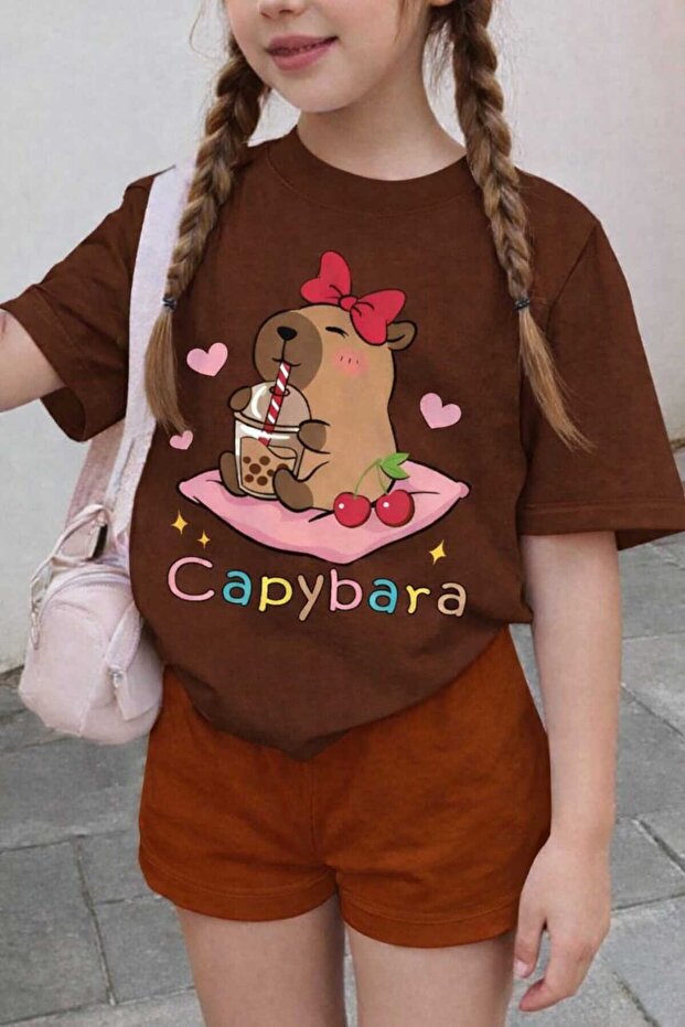 Capybara Printed Brown Kids T-Shirt