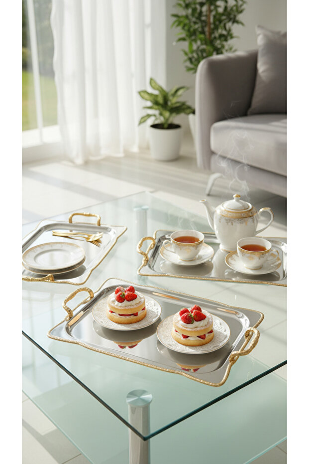 طقم صواني تباسي تقديم متعدد الاستخدامات - 4