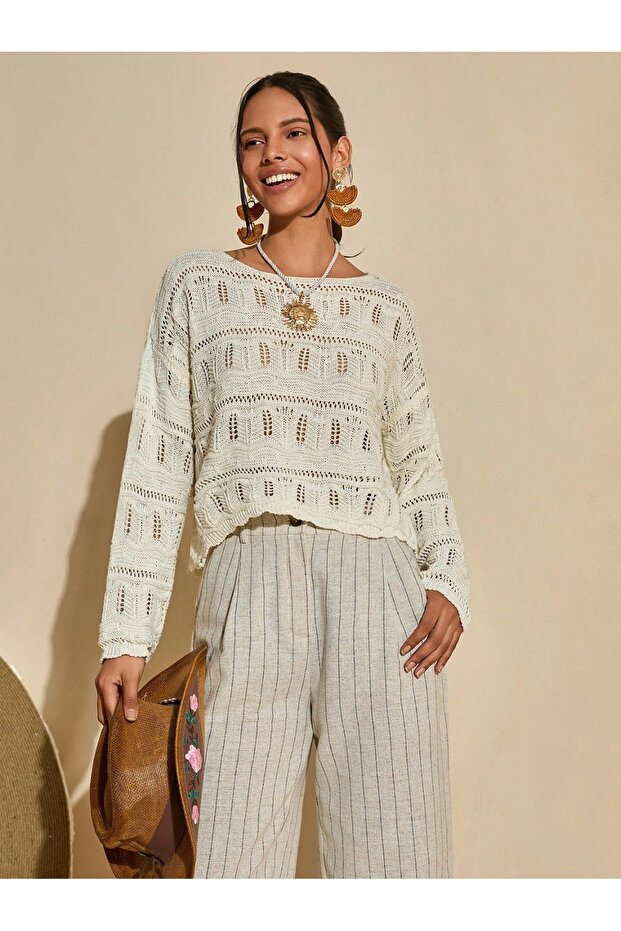 سترة تريكو مخرمة كبيرة الحجم - 5