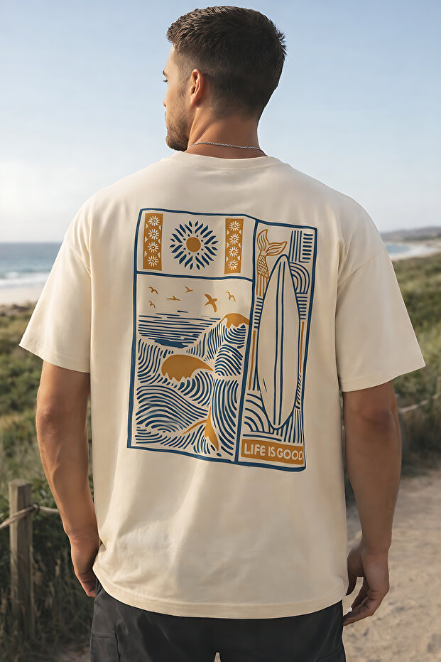 Life Is Good Back Printed Cotton Relaxed Fit Round Neck Unisex T-Shirt