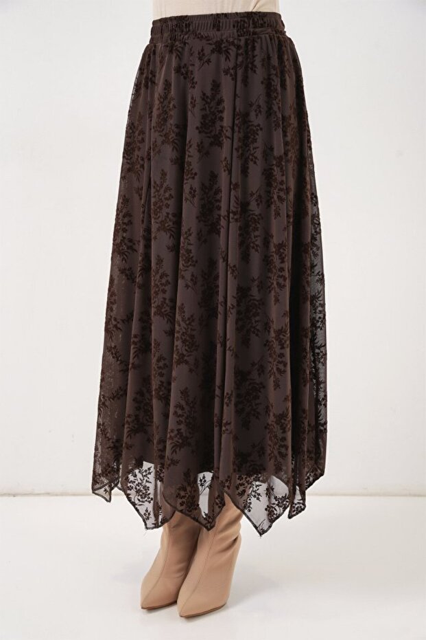 تنورة مبطنة منقوشة 8059 - بني - 2