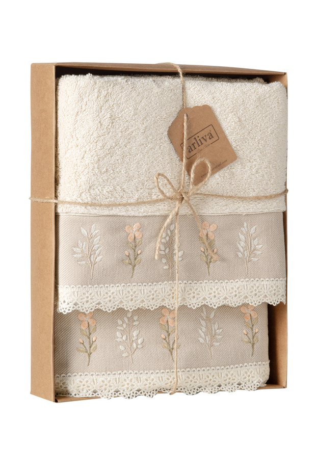 Natural Curl Embroidered Lace Boxed 2-Piece Bath Set 50X85 cm Face Towel 90X150 cm Bath Towel