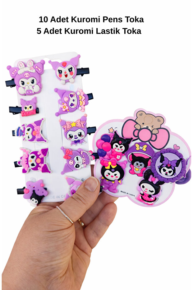 Girl's Kuromi Buckle - Buckle Set (10 Pcs Clips - 5 Pcs Rubber Buckles)