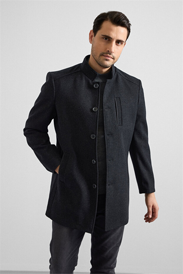 Siyah Regular Hakim Yaka Cepsiz Kaban - 2