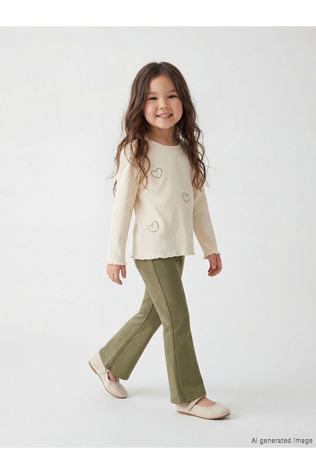 Giyçık Store Ecru Heart Printed Girls' Blouse and Leggings Pants